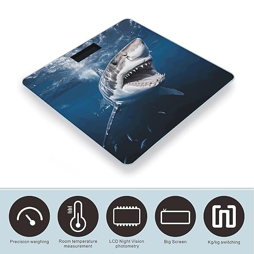 Great White Shark Opens Mouth Bathroom Scale for Body Weight Bathroom Weighing Scale with Backlit LCD Display Highly Accurate Measures Weight Up to 180kg