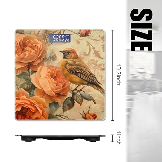 Digital Scale for Body Weight Highly Precision Bathroom Weight Scale 400 lbs with Backlit Display Personalized Scale for Home-Bird Perched On Top of Roses with Orange and Brown Pattern
