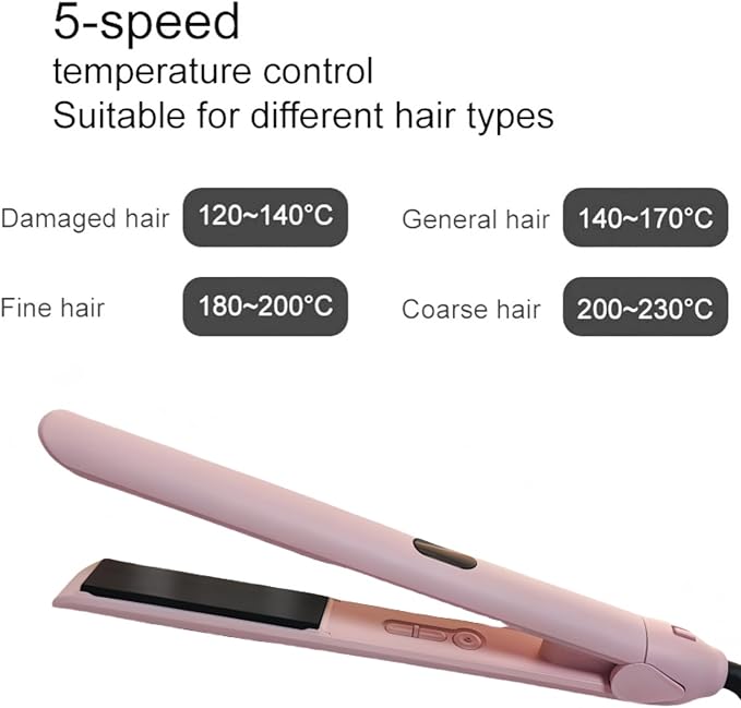 Professional Hair Straightener Black Titanium Flat Iron with LCD Display MCH Hot Plate 360-Degree Rotating Cord 2-in-1 Straightening and Curling (Light Pink)