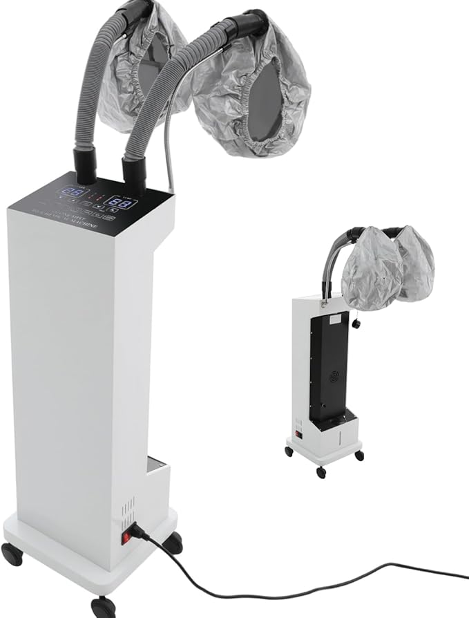 650W Hair Steamer with 2* Vaporizing Caps Professional Micro Mist Hair Color Processor 5 Modes Hair Care Machine with Wheels &amp 3 Levels (White)