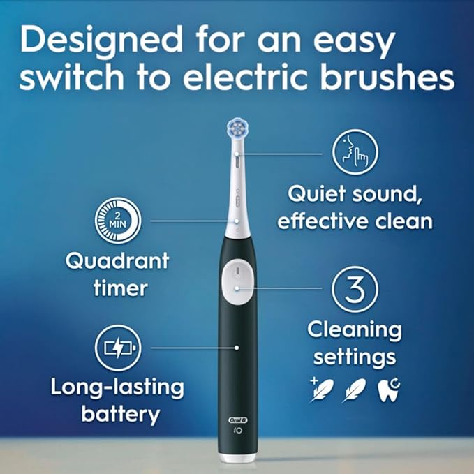 Oral-B Rechargeable Electric Toothbrush iO2 Starter Kit 3 Cleaning Modes Automatic Pressure Sensor to Protect Gums 2 Brush Heads Forest Green