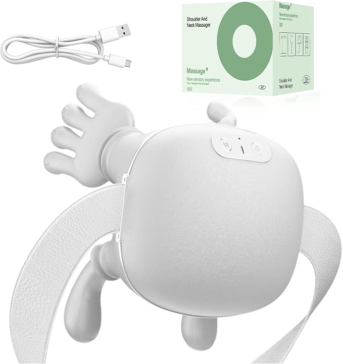 Neck Massager Neck and Back Massager with Heat &amp 4D Kneading Shiatsu Deep Tissue Wireless Massager for Shoulder Cervical Pain Relief Portable Rechargeable for Home Office (White)