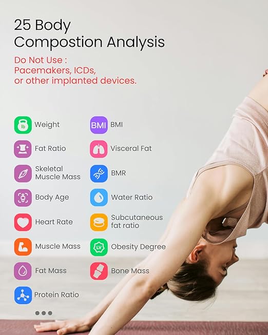 Smart Scale for Body Weight BMI Body Fat Muscle Mass 3.4 TFT Color Display Digital Bathroom Scale 25 Body Composition Analysis Sync App Bluetooth 400 lbs - Nexa 4