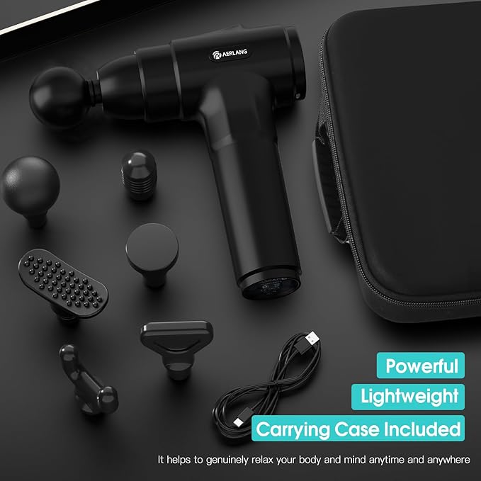 AERLANG Massage Gun Deep Tissue Muscle Back Massage for Athletes Pain Relief Percussion Massager with 6 Massages Heads &amp 20 Speed Fathers Birthday Day Gifts from Daughter Portable Back Massager