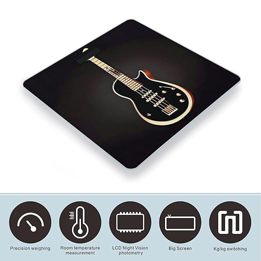 Black Guitar Scale for Body Weight High Precision Digital Weight Scales with LCD Display Anti-Slip Sturdy Slim Tempered Glass Bathroom Scale for Home Use