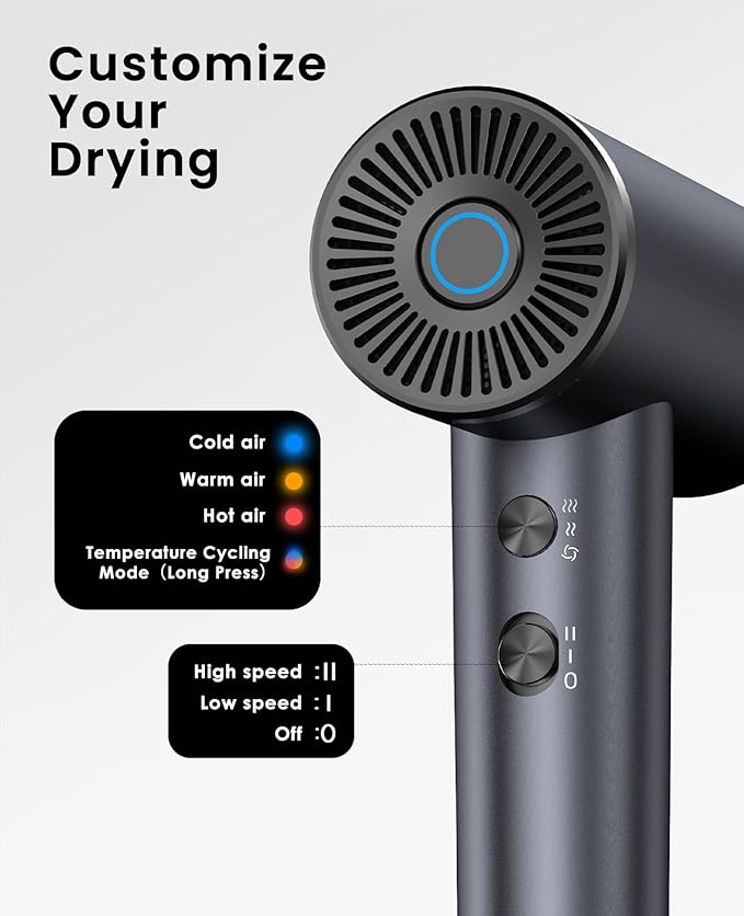 Ionic Hair Dryer High-Speed Blow Dryer - 150000 RPM Brushless Motor 500 Million Negative Ions Ultra-Light &amp Small Smart Temp Control Quiet Hairdryer for Women Ideal for Travel Home