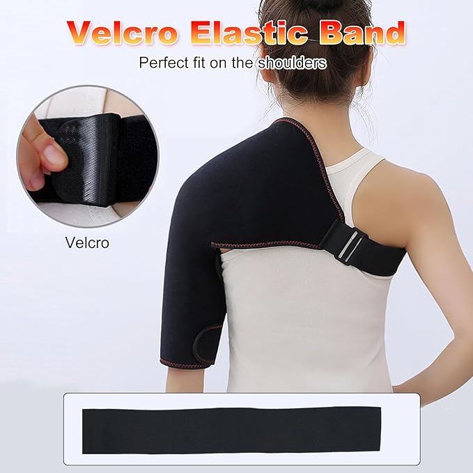 WOOLALA Heated Shoulder Brace with Massager Portable Electric Heating Pad for Shoulders Pain and Upper Arm Muscle Massage Heated Wrap for Left