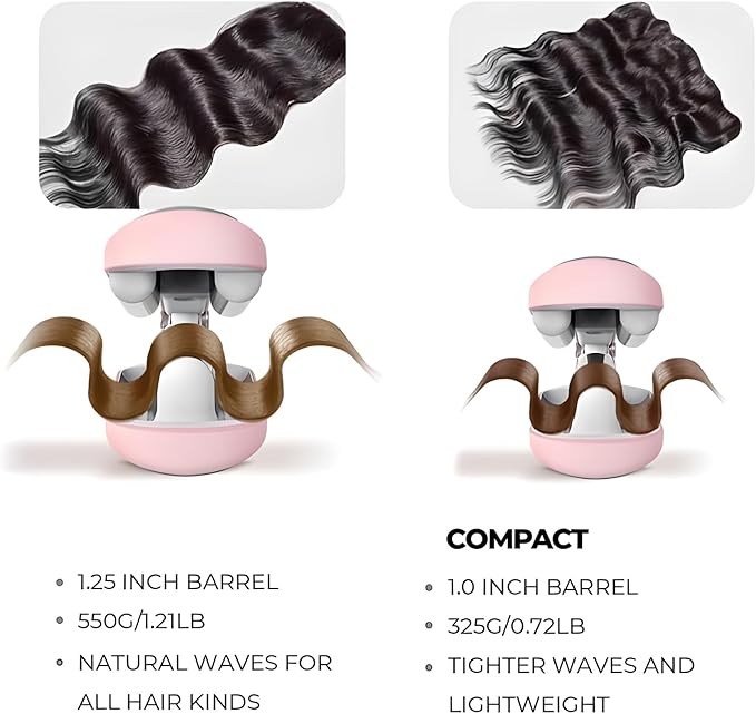 Waver Curling Iron - Hair Waver Crimper Beach Waves Curling Wand Ionic Deep Waver Hair Curler Tool with Ceramic 3 Barrel for Women Dual Voltage Anti-Scald Easy to Use (Purple)