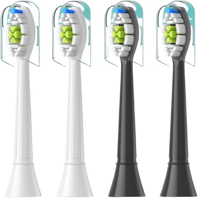 4/8pcs Replacement Toothbrush Heads Compatible for Philips Sonicare Soft Electric Brush Head 4100 6500 6100 7500 5(2White 2Black)
