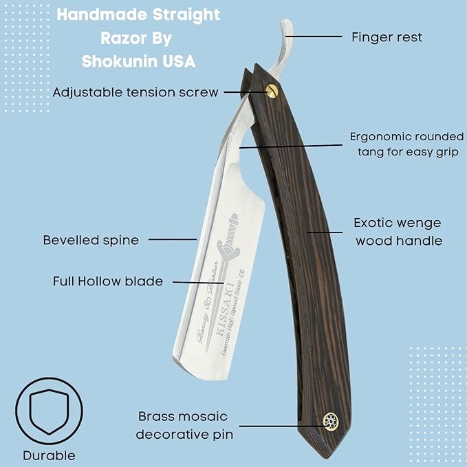 Straight Razor SHAVE READY-Shaving Knife Sharp Steel Cutthroat Straight Edge Blade Vintage Wenge Wood Handle Classic Barber Approved