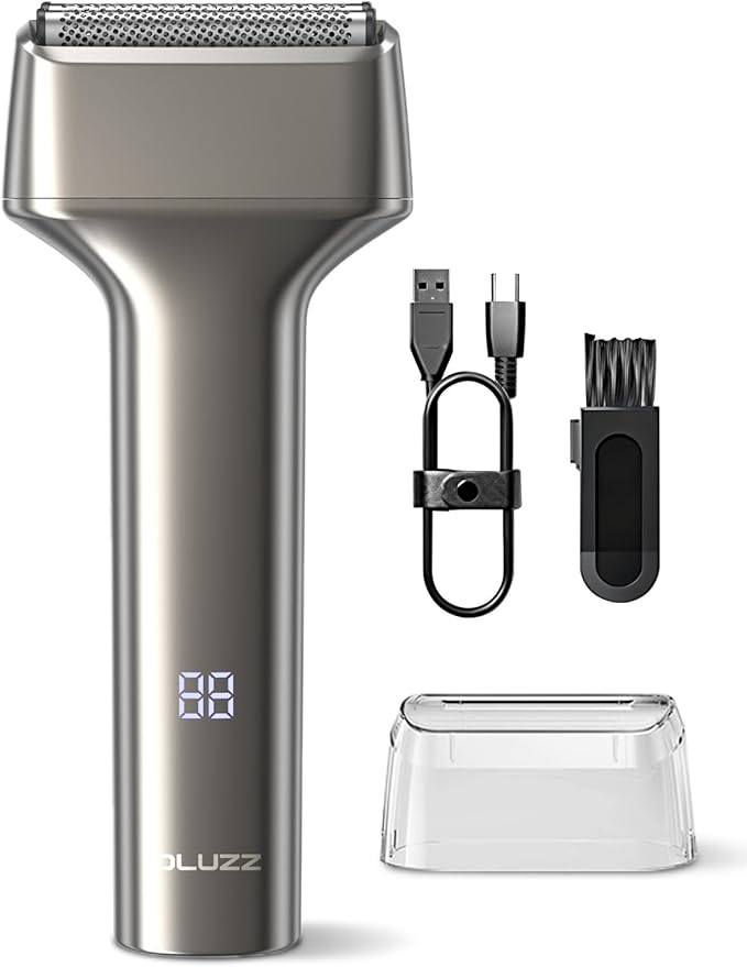 PLUZZ Electric Foil Shavers for Men Mini Electric Razor for Face &amp Beard Samll Shaver Portable Compact &amp Lightweight for Travel - IPX7 Waterproof Cordless Fast Charge 3 Blades Wet/Dry Use