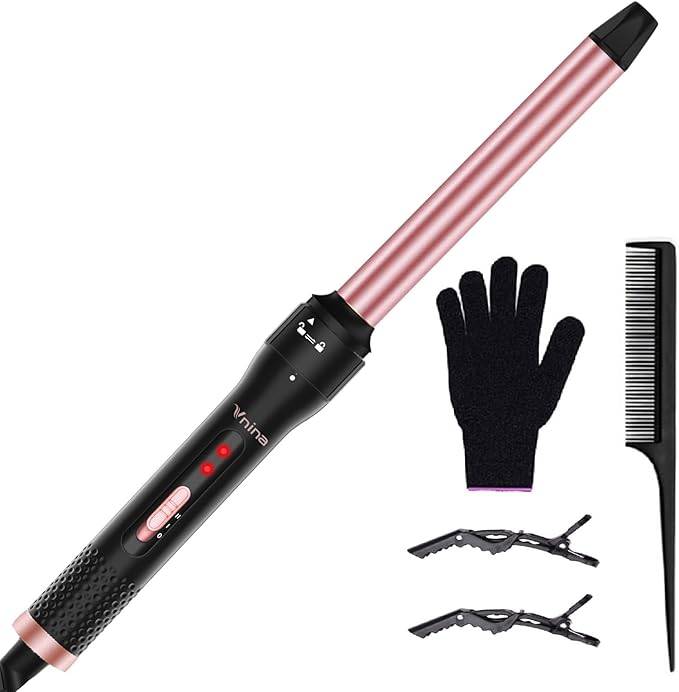 Curling Iron 1 Inch Professional Long Barrel Hair Curling Wand with 2 Heat Settings Ceramic Coating Barrel Curler Wand for All Hair Types Include Heat Protective Glove &amp 2 Clips