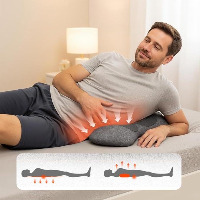 3-in-1 Electric Back Massager with Vibration &amp Traction: Smooth Spine Triple Fusion Back Massager Pillow - Stress Relief for Home Office and Travel (Light Gray)