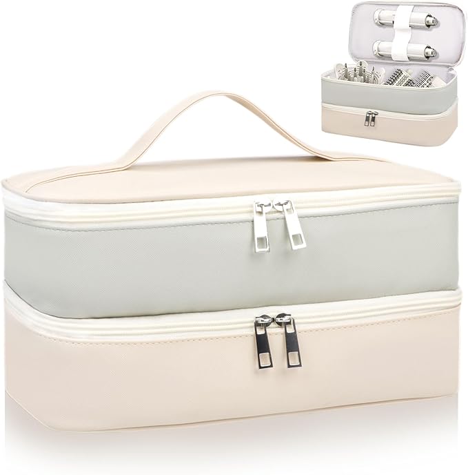 Travel Carrying Case for Shark Flex Style Double Layer Storage Case for Shark SpeedStyle Hair Dryer Attachments Waterproof PU Leather Organizer Bag for Shark Airwrap Styler (Gray&ampWhite)