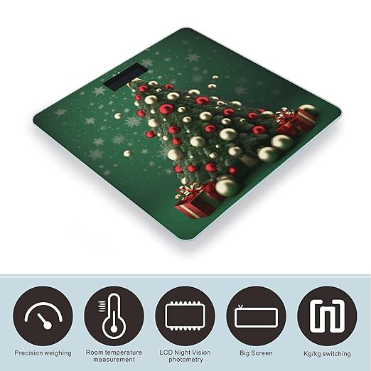 Round Ball Christmas Tree Bathroom Scale Large LCD Backlight Display Digital Scale Rounded Corners Body Scales Automatic Power On/Off Bathroom Scales for Home Bedrooms