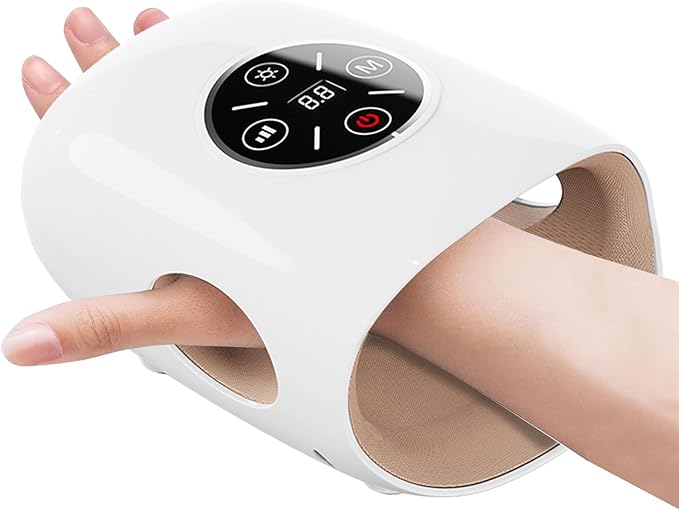 Hand massager with heating and pressure functions: This hand massager features customizable modes finger stretching function and intelligent timer—Daily Comfort for Women Men Home Office Use