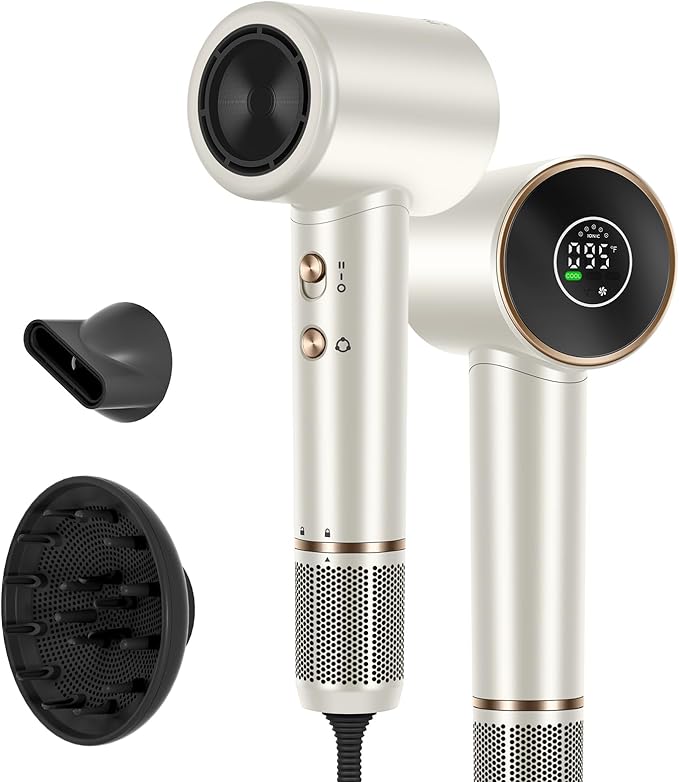 Hair Dryer 110 000 RPM Air-Sonic Blow Dryer with High-Speed Brushless Motor Cool Care Dry Display &amp 200 Million Negative Ionic PARWIN PRO BEAUTY 1875W Professional HairdryerChampagne Silver