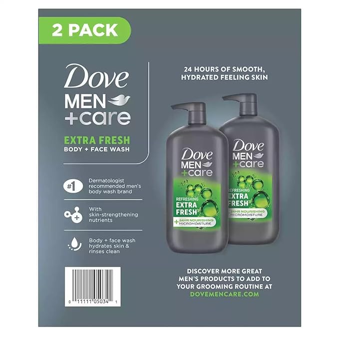 Dove Men+Care Body and Face Wash Extra Fresh 32 Fluid Ounce (Pack of 2)