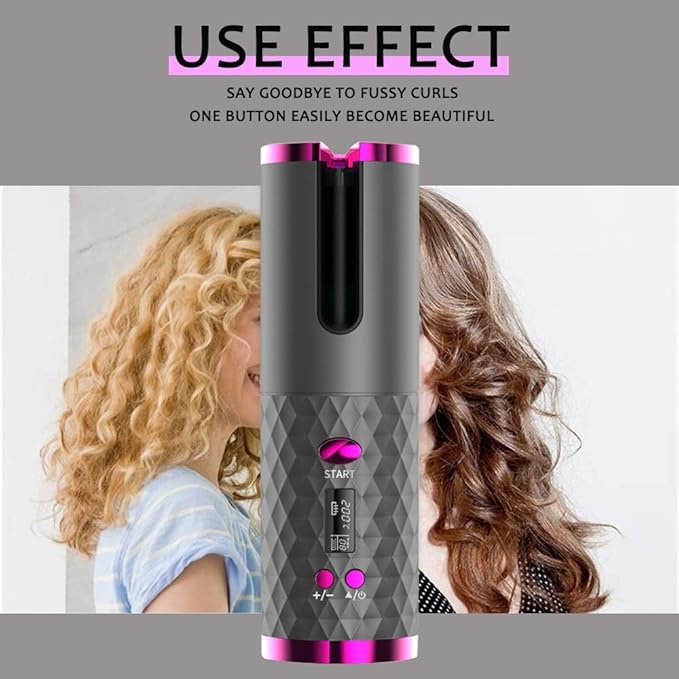 Automatic Curling Iron Hair Curling Iron for Hair Styling Cordless Auto Hair Curler with 6 Temps and Timers Auto Shut-Off Fast Heating Rechargeable Cordless Hair Curler 1 (Gray)