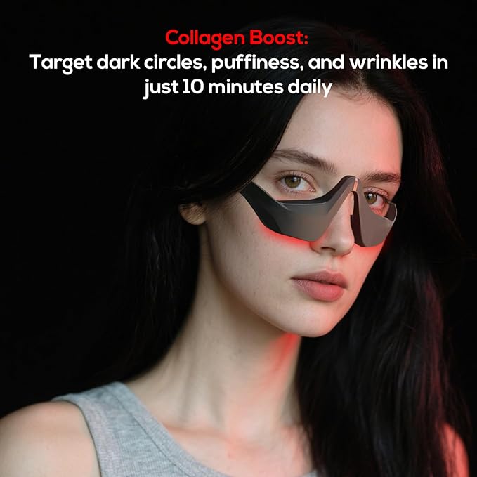 Under-Eye Red Light Therapy Device &amp Microcurrent Eye Massager Puffiness Eye Bags - Red Light Therapy Glasses for Reducing Wrinkles and Fine Lines