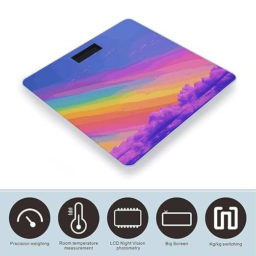 Rainbow Aesthetic Weight Scale Digital Electronic Scales Bathroom Scale Larg LCD Backlight Display High Precision MeasurementsTempered Glass
