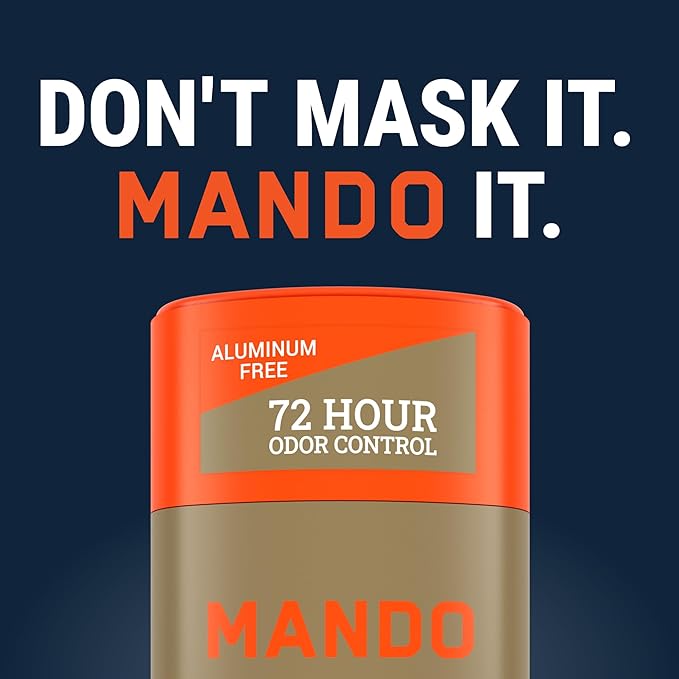 Mando Whole Body Deodorant For Men - Smooth Solid Stick - 72 Hour Odor Control - Aluminum Free Baking Soda Free Skin Safe - 2.6 Ounce (Pack of 2) - Unscented