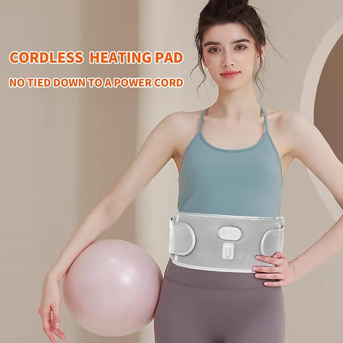 CUEHEAT Heated Waist Belt - Cordless Heating Pad for Lower Back Pain ReliefFSA Eligible HSA Electrical Heating and Massage Rechargeable Battery Powered (Gray Waistline 29-57 inch)