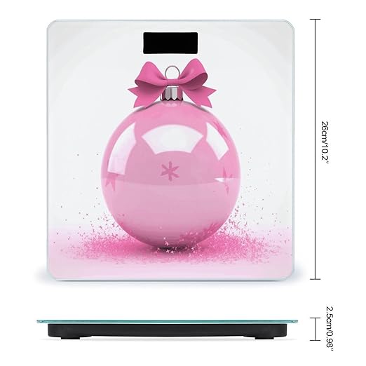 Pink Christmas Ball Weight ScaleClear LED Display Bathroom Digital Weighing ScaleTempered Glass Digital Bathroom Scale for Body Weight Capacity Up to 400 Lbs