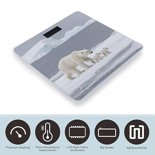 Digital Bathroom Scale for Body Weight Scale with Bright LCD Display High Accuracy Step-On Technology Auto On/Off Polar Bear Ice Floe Digital Scales 400 Lbs /180kg