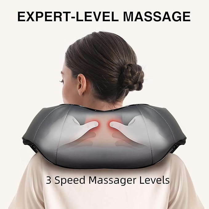 Nekteck Shiatsu Neck Massager with Heat for Pain Relief Deep Tissue 2026 Upgraded 3D Back Shoulder Kneading Massage Pillow Body Muscle Relaxation Tool Gifts for Him Her Mom Dad Gray (NOT Cordless)