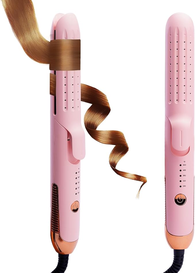 360° Airflow Styler 2-in-1 Curling Wand &amp Hair Straightener 1 1/4 Inch Curling Iron for Short Hair 1.25'' Curling Wand with Air 110-240v Dual Voltage Cool Curl for Shoulder Lenghth Hair