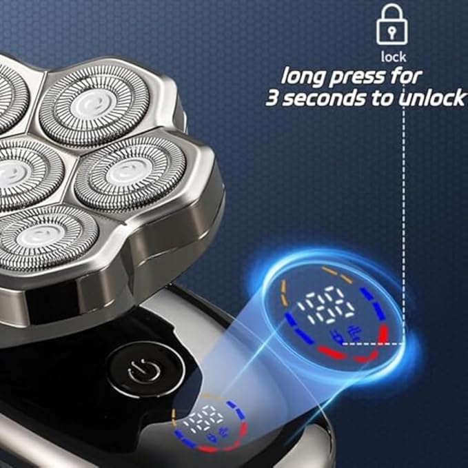 Electric Razor Shaver 9D Floating Shaver for Men 6 in 1 Detachable Precision Heads with LED Display Waterproof Wet and Dry Fast USB-C Rechargeable Electric Shavers for Bald Men(9 Heads Set)