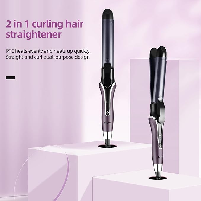 2 in 1 Flat Iron Hair Straightener Curler Dual Use Ceramic Hair Straightening Iron for Long Short Thick Fine Hair Professional Hair Curler 120 ℃ ~ 200 ℃ Adjustable Fast Heating