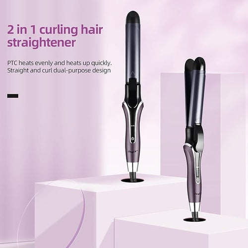 2 in 1 Flat Iron Hair Straightener Curler Dual Use Ceramic Hair Straightening Iron for Long Short Thick Fine Hair Professional Hair Curler 120 ℃ ~ 200 ℃ Adjustable Fast Heating