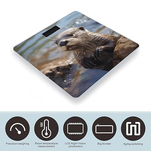 Otter Playing in The WaterScale for Body Weight with LCD High Precision Weighing Scales Fashion Sturdy Tempered Glass Weight Scales Easy-to-Read Digital Bathroom Scale for Daily 400lb