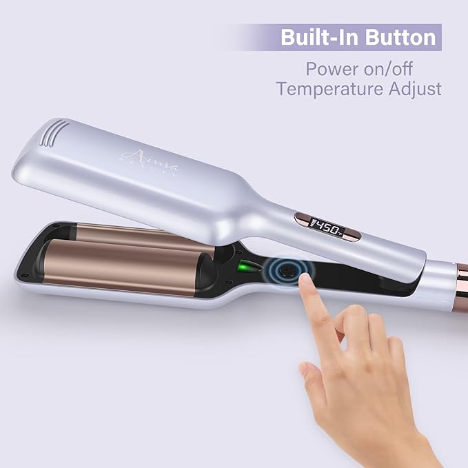 32mm (1.25) Aima Beauty Twins Mermaid Hair WaverAnti-Scald Hair CrimperBeach Wave Curling IronCurling Wand 2 Barrel (Purple) 15S Heats Up for Short/Medium/Long Hair