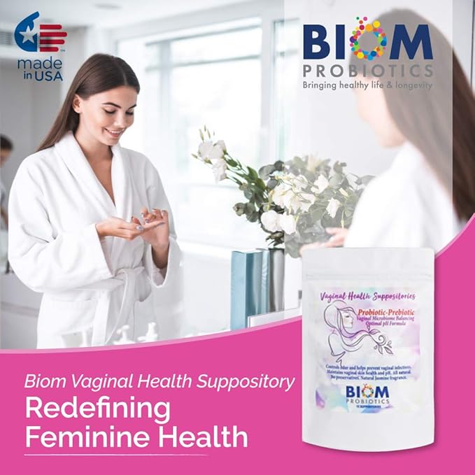 VagiBIOM® Feminine Care Suppositories – Intimate Moisturizing &amp Freshness Support - Lactobacillus + Prebiotics Formula 100% Vegan – No Parabens No preservatives (15 Count)