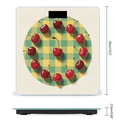 Cherry Fruit Checkered Print Weight Scale Large Digital Bathroom Scales with Bright LED Display Non Slip Digital Scale and Step On Fashion Weighing Machine for Body