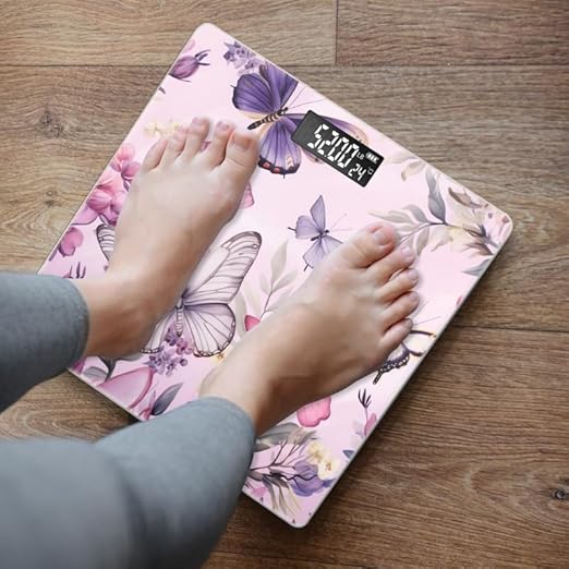 Digital Scale for Body Weight Highly Precision Bathroom Weight Scale 400 lbs with Backlit Display Personalized Scale for Home-Lavender Butterflies Flying Among Flowers
