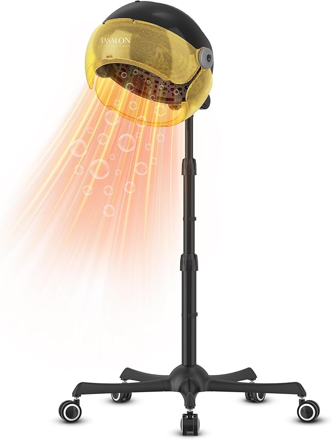 TASALON Gold Portable Hooded Hair Dryer for Home Standing 1875w Ionic Hooded Dryer on Wheels with Hood Professional Adjustable Height Sit Under Bonnet Dryer for Women and Beauty Salon