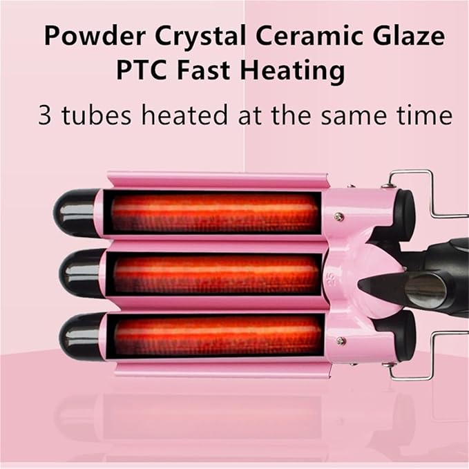 3 Barrels Hair Curler - Ceramic Hair Crimper Fast Heating Long Lasting Curling Crimpers Curling Iron with 2 Temperature Control Big Wave Curling Wand Tongs Best Gift for Women ( Color : Pink  Size