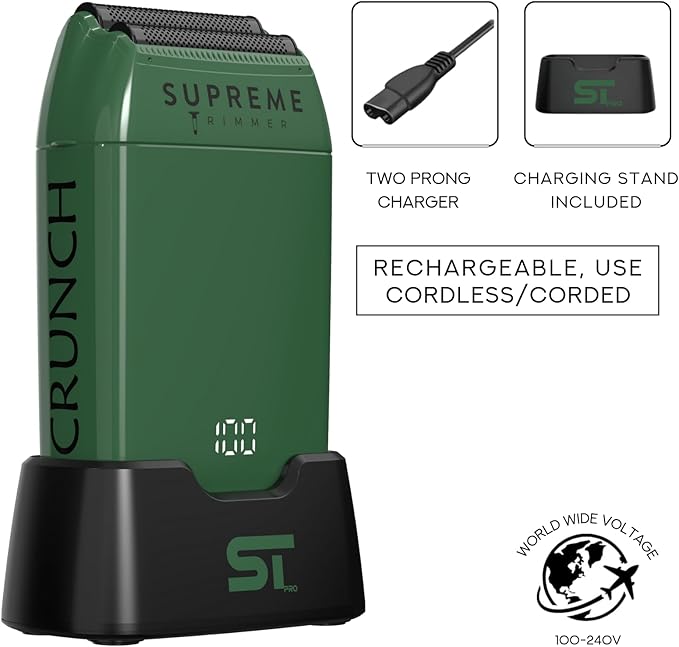 Supreme Trimmer Crunch STF602 – Waterproof Double Foil Shaver for Men | 150 Min Runtime Wet/Dry Cordless &amp Corded Electric Razor | Hypoallergenic Foils for Face Head &amp Stubble