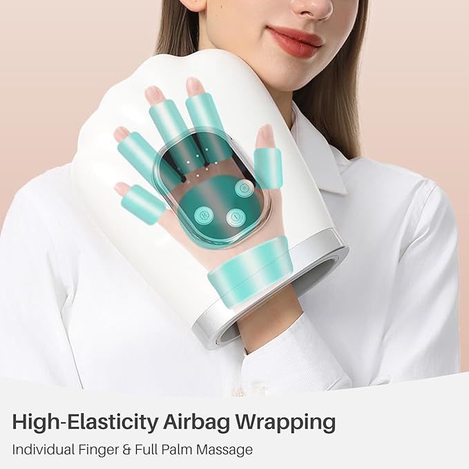 Hand Massager with Heat and Compression 3 Massage 4 Temperatures 5 Compression Models Finger Wrist and Palm Massager Ideal Gifts for Women/Men (White)