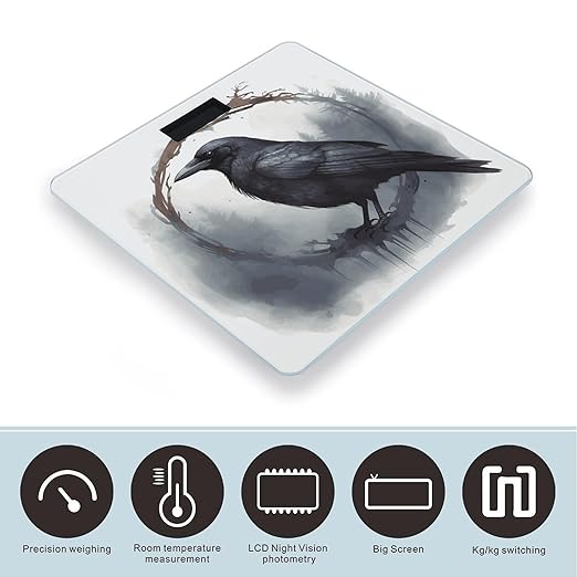 Black Crow Bathroom Scale Automatic Power On/Off Body Scales LCD Backlight Display Square Digital Scale Rounded Corners Bathroom Scales for Home Bedrooms