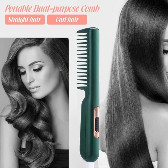 Professional Hair Straightener Tourmaline Ceramic Hair Curler Brush Hair Comb Straighteners Curling Hair Iron Hair Styler 17.5*4*2 cm Gray