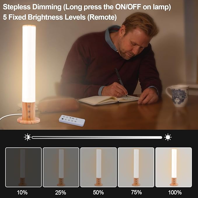 Light Therapy Lamp - 10000 Lux Full Spectrum Sun Lamp 3 Color Temperatures &amp 670nm Red Light Touch/Remote Control Stepless Dimming USB Charging GlowPillar Sunlight Lamp for Home Office