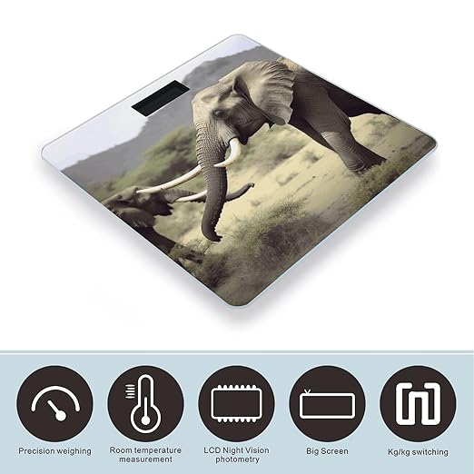 Elephants Animals Digital Bathroom Scale for Body Weight Weighing Scale with Backlit LCD Display High Precision Measurements &amp Measures Weight Up to 180kg