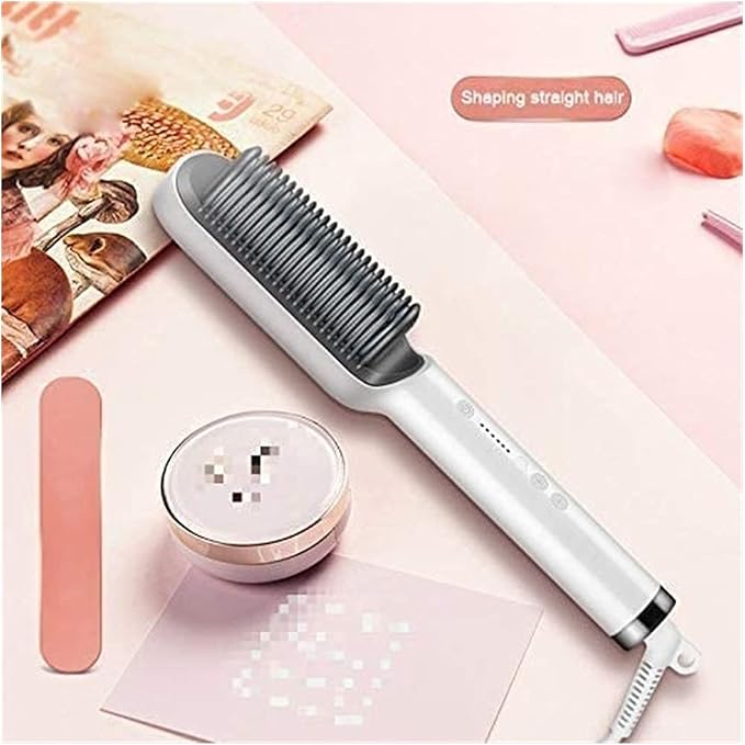 Hair Straightener BrushCeramic Hair Straightening Brush Anti-Scald &amp Auto-Off-for Salon at Home
