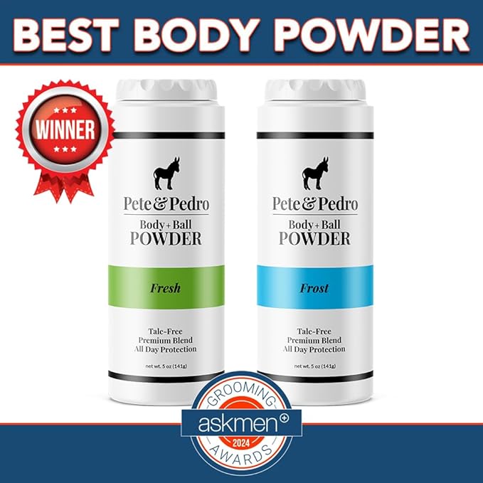 Pete &amp Pedro Body &amp Ball Powder FRESH &amp FROST Combo - Talc-Free Men’s Body Powder Deodorant for Men Sweat Absorbs Blocks Odor Hygiene for Groin Area Ideal for Gym &amp Daily Use 4.4 o