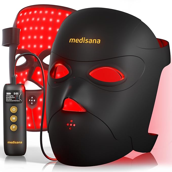 Medisana 3D Red Light Therapy Mask for Face 336 LEDs Light Therapy Mask with 3 Modes - NIR 830nm Red 630nm Blue 415nm - Cordless &amp Rechargeable LED Face Mask for Home Skincare Gifts for Women